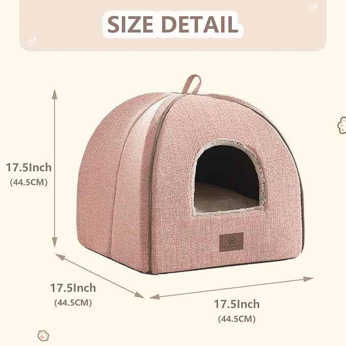 Cat Bed for Indoor Cats - Cat Cave Bed Cat House Cat Tent with Removable Washable Cushioned Pillow, Soft and Self Kitten beds,Cat Beds & Furniture, Pet Bed (Large, Pink)-Ruum Studio Home