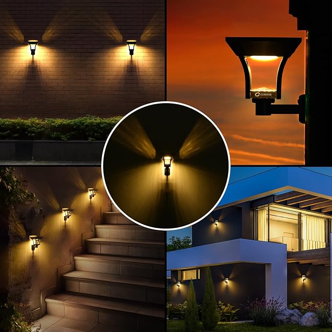 CINOTON Outdoor Solar Landscape Pathway & Wall Lights with 2 Brightness Modes, IP65 Waterproof LED Solar Powered Garden Lights for Patio Lawn Porch Walkway Backyard Driveway Sidewalk Warm White 4 Pack-Ruum Studio Home