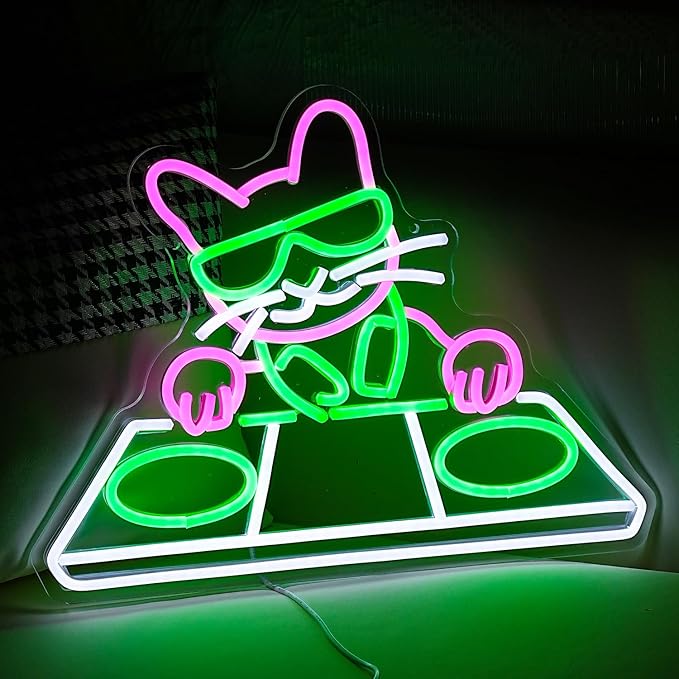 Cat DJ Player Neon Sign Dimmable DJ Player Led Neon Light for Wall Decor USB Powered Cool Neon Light Sign for Bar Party Man Cave Bedroom Art Wall Decoration-Ruum Studio Home