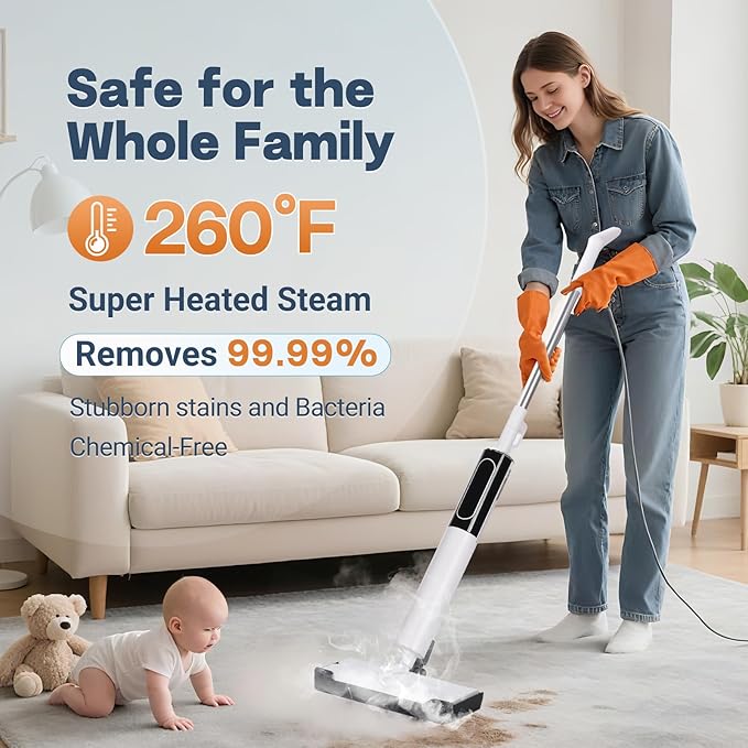 Steam Mop, Detachable Handheld Steam Cleaner for Home,1200W Heat to 260 °F in 20S, 2 Steam Modes & LED Display, 23FT Cord, Steam Mops for Floor Cleaning, Hardwood,Bathroom, Tile, Carpets-Ruum Studio Home