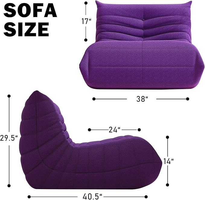 Bean Bag Chair, Fireside Chair Bean Bag Sofa Large Bean Bag Chair for Adults, Bean Bag Chairs for Teens with High Density Comfortable Foam, Memory Foam Bean Bag for Living Room, Bedroom (Purple)-Ruum Studio Home