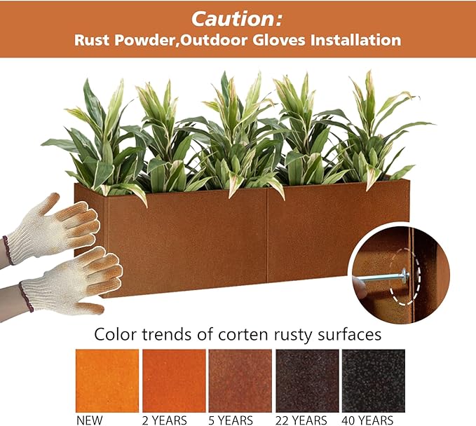 Corten Steel Metallic Heavy Planter for Outdoor Plants 14"x14"x30" Metal Planter Spliced Flower Pot with Partitions for Outside,Indoor,Garden (Corten, 14 * 14 * 30)-Ruum Studio Home
