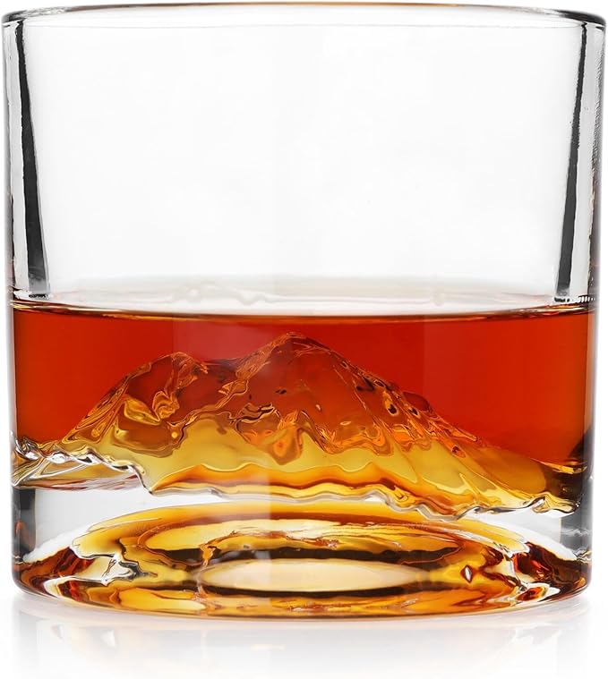 Mount Rainier Heavy Crystal Whiskey Glasses Gift Set of 2, Thick Freezable Bourbon Glass 1lb Each, Premium Whiskey Gifts for Men, Frozen Crystal Chills Cocktails, 10 oz-Ruum Studio Home