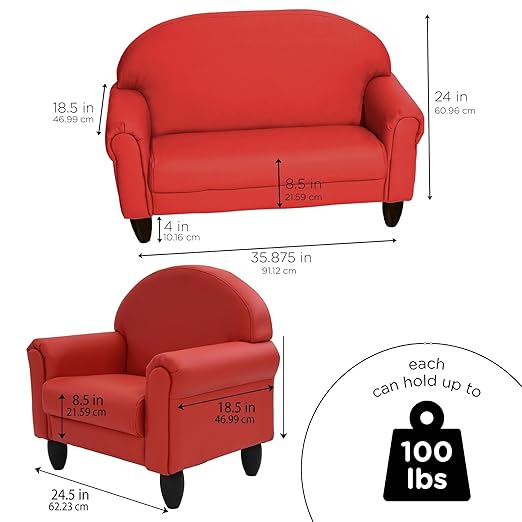 Children's Factory As We Grow Chair and Couch, Flexible Seating for Daycare or Preschool, Kids Reading Couch, Playroom Furniture, Red-Ruum Studio Home
