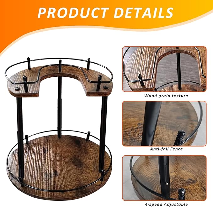 2-Tier Lazy Susan Organizer, Rotating Spice Rack with Stable Carousel Base & 4 Height Settings, Spice Rack Organizer for Cupboard Kitchen Countertop Dining Table-Ruum Studio Home