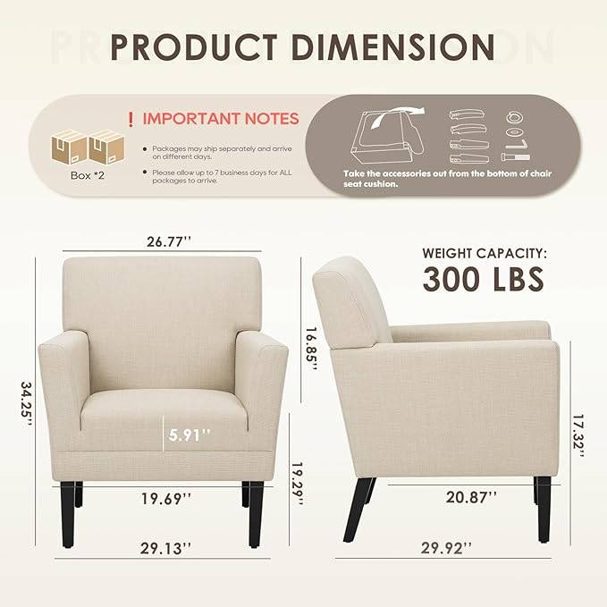 COLAMY Accent Chair Set of 2 for Living Room, Modern Upholstered Fabric Accent Armchair with Back, Soft Single Sofa Chair with Arms for Bedroom/Office/Reception Room, Oatmeal-Ruum Studio Home