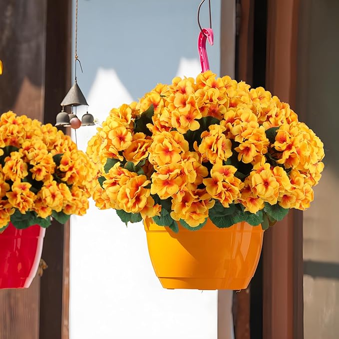 Hananona 12 Pcs Artificial Geranium Flowers for Outdoors Geranium Silk Yellow Flowers Outdoor UV Resistant Garden Plants Faux Fall Flower for Home Kitchen Table Centerpieces Decor (12, Yellow)-Ruum Studio Home