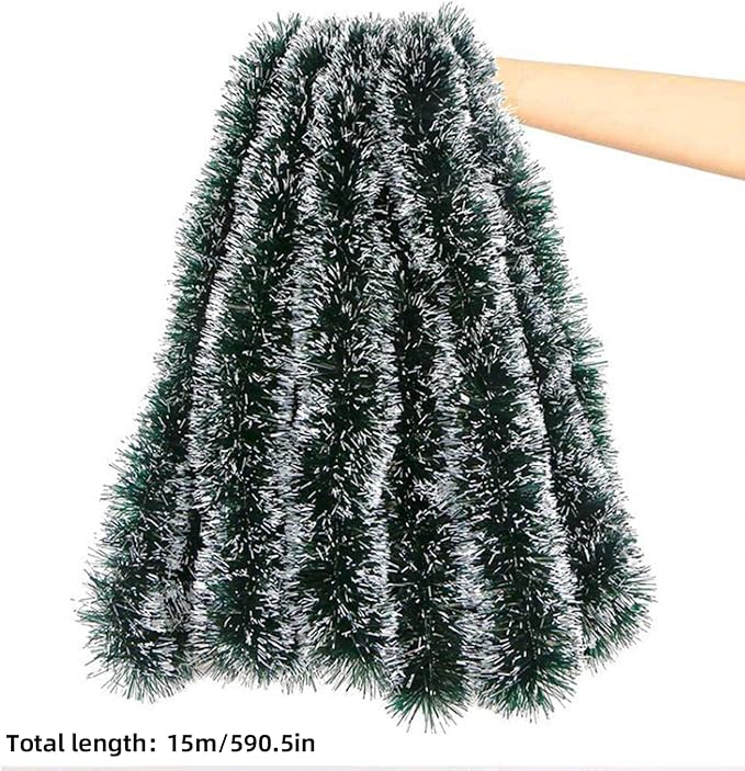 50 FT/15M Long Dark White Artificial Christmas Tinsel Garland Decorations DIY for Xmas Tree,Fireplace Mantel,Stairs Railing Outdoor Indoor Holiday Decor-Ruum Studio Home