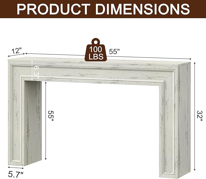 Rresyet 55 Inch Long Console Table, Sofa Table Behind Sofa, Wooden Entryway Table, Farmhouse Entryway Table for Entry, Hallway, Living Room (White)-Ruum Studio Home