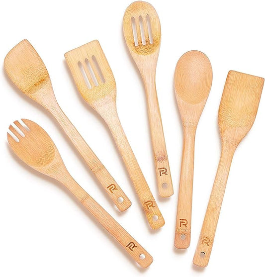 Riveira Bamboo Cooking Spoons 6-Piece – Wooden Cooking Utensils Set with Wooden Spoons for Cooking & Spatulas Wooden Utensil Sets – Premium Kitchen Utensils Set – Durable First Apartment Essentials-Ruum Studio Home