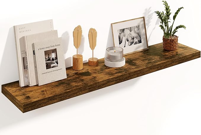Fun Memories Floating Shelves, 8 Inch Deep Floating Shelves, Rustic Wood Fireplace Mantel 48 in Long, 48 x 8 Floating Wall Shelves for Living Room, Kitchen, Bedroom, Rustic Brown, 1 Pack-Ruum Studio Home