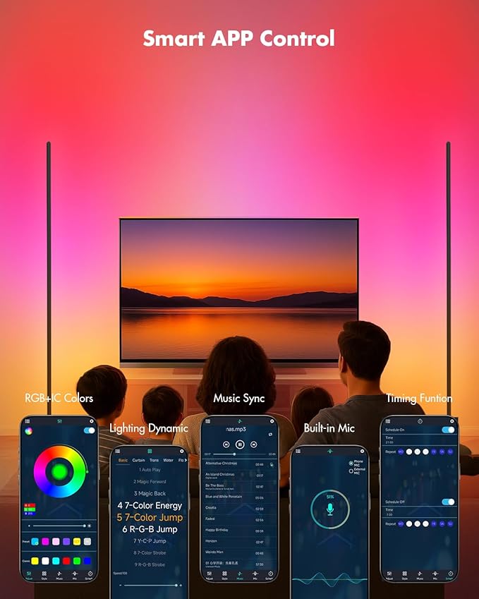 Corner Floor Lamp, Smart RGB LED Corner Lamp with App & Remote, Modern Floor Lamp with 16 Million Colors, Music Sync, Scene Modes, Color Changing Standing Lamps for Living Room, Bedroom-Ruum Studio Home