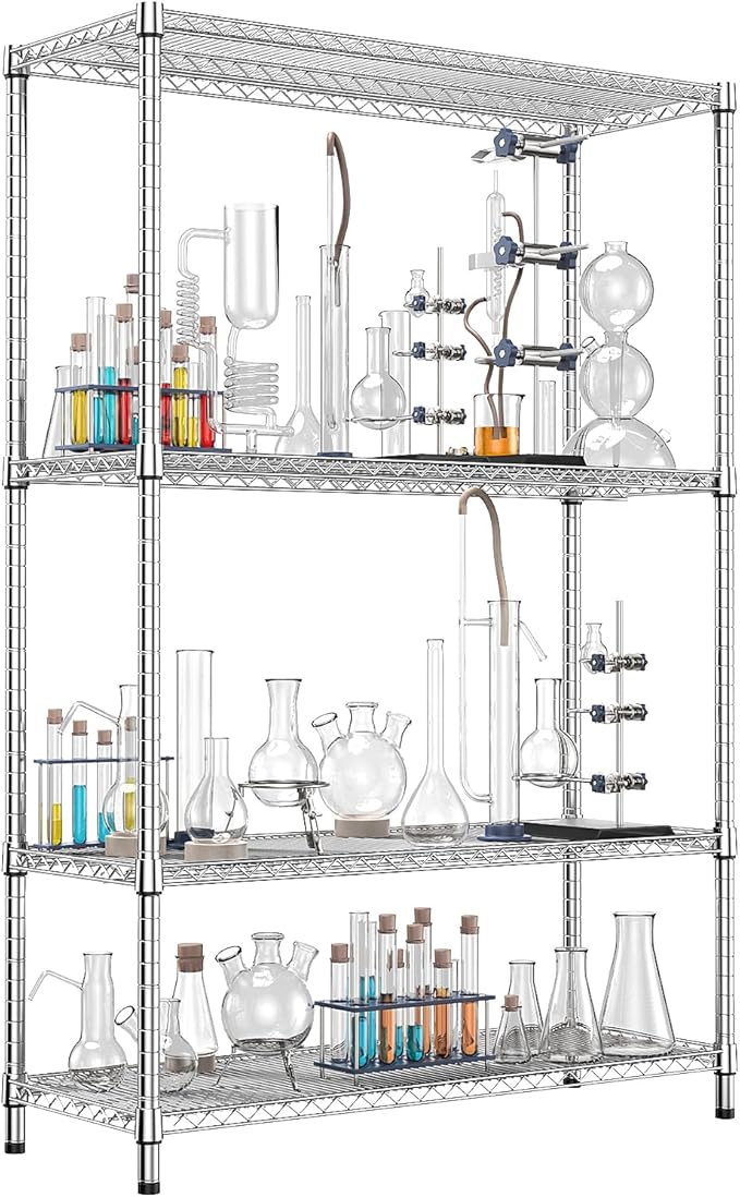 IZEUK 3400 LBS Garage Shelving Wide Storage Shelves 4 Tier Metal Shelves Heavy Duty Adjustable Utility Shelf Rack Chrome 17.7" D x 47.2" W x 70.4" H-Ruum Studio Home