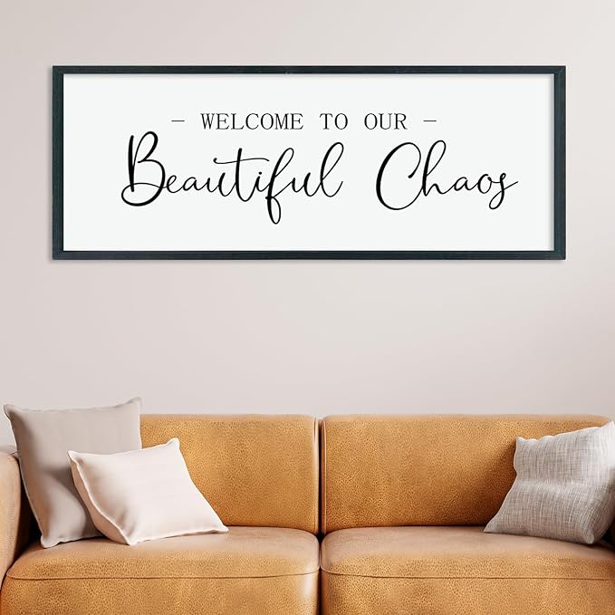 LuZhiQiang Welcome To Our Beautiful Chaos Sign Wall Decor 40"×15" for Home Living Room Entryway Bedroom Large Wood Framed Wall Hanging Art (Black)-Ruum Studio Home