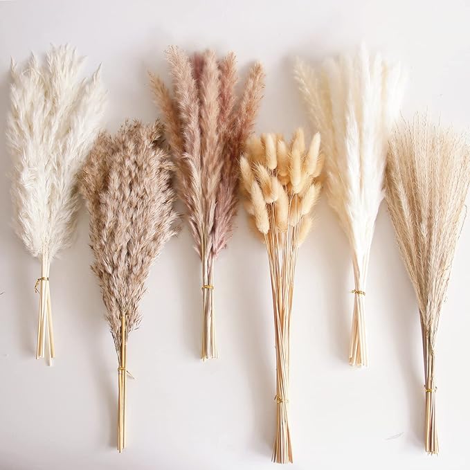 110 PCS Dried Pampas Grass Bouquet, Boho Table Decor, Bunny Tails Dried Flowers, Brown Pompas, White Pampas Grass for Wedding, Home, Rustic Party, Baby Shower Decorations-Ruum Studio Home