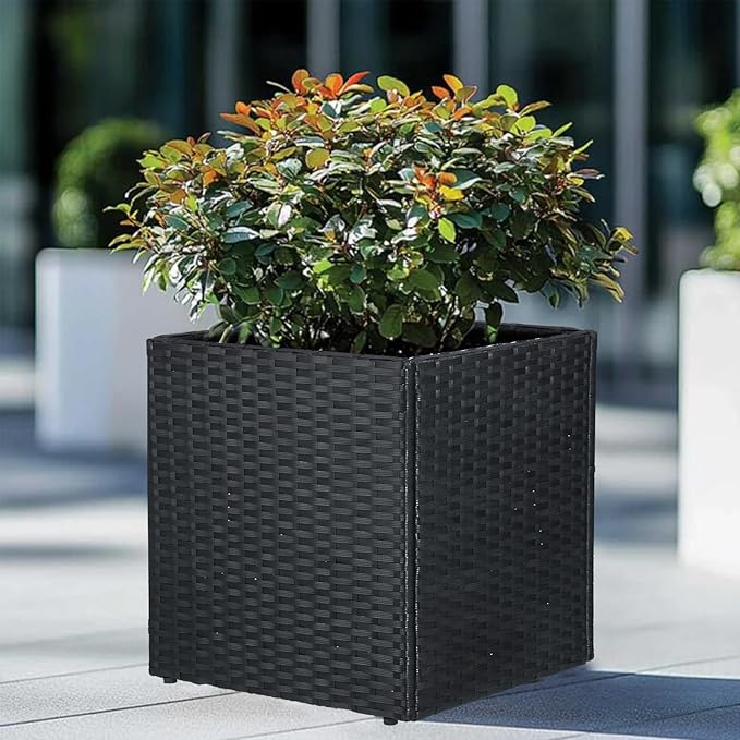 SUNNYPARK Set of 2 Large Square Planter with Removable Liner, All-Weather PE Rattan Modern Planters Indoor Outdoor Flower Plant Pots Garden Box Patio Yard Front Porch Deck-Ruum Studio Home