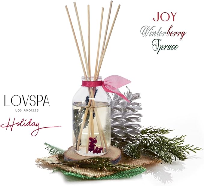 LOVSPA Reed Diffuser Set, Joy Winterberry Spruce Scented Oil Diffuser with Sticks, Home Fragrance Accessories for Bathroom Shelf Decor, Aroma Diffusers for Home or Office Desk, USA Made-Ruum Studio Home