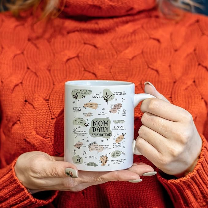 JINYO Boho Floral Mom Coffee Cup, Mother's Day Mugs Cups, Mother Birthday Gifts from Daughter Son, Mom Daily Affirmation Ceramic Coffee Tea Mug 11 oz-Ruum Studio Home