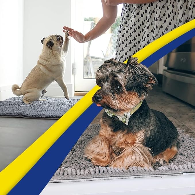 Muddy Mat® 4-Piece Grey Medium 30"X19" AS-SEEN-ON-TV Highly Absorbent Microfiber Door Mat, Bath Mat and Pet Rug, Non Slip Thick Washable, Soft Chenille for Kitchen Bathroom Bedroom Indoor and Outdoor-Ruum Studio Home