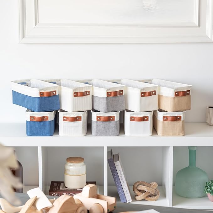 OrganiHaus Narrow Storage Bins 15x06in, Small Closet Bins for Shelves, Bathroom Storage Baskets for Shelves, Narrow Baskets, Fabric Organizer with Handles, Toilet Paper Organizer - 2 Pack, Navy Blue-Ruum Studio Home