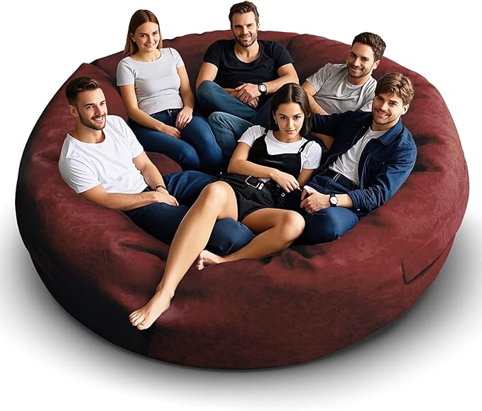 Bean Bag Chair for Adults 8FT,Soft Removable Cover for Teens/Girls Bedroom,Fluffy Giant Round Floor Beanbag Lounger Chairs (No Filler,Claret)-Ruum Studio Home