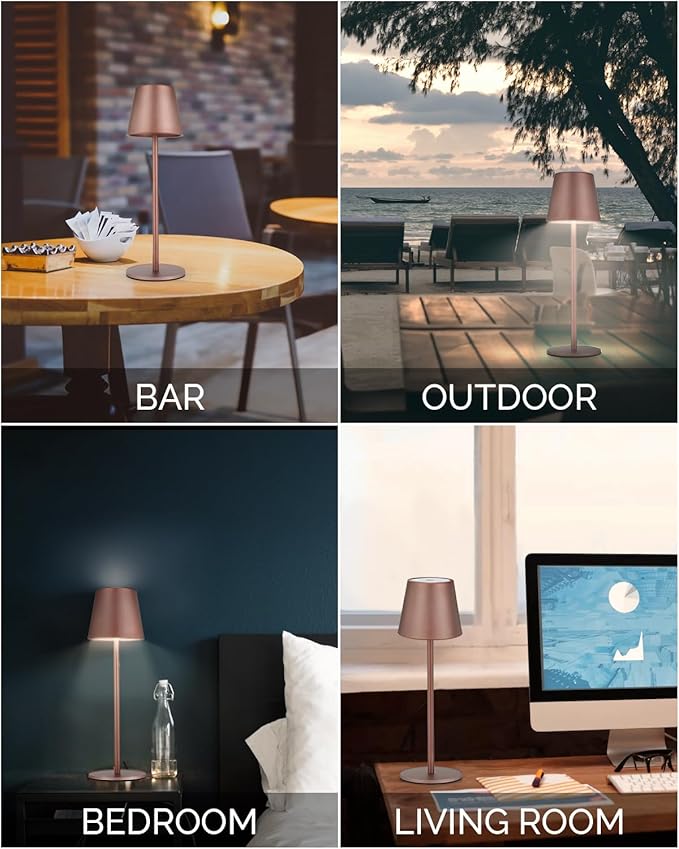 Maksone 2 Pack LED Cordless Table Lamp, 6600mWh Rechargeable Battery Desk Lamp, 3000K Stepless Dimming Night Light, IP54 Waterproof Metal Outdoor Portable Lamp for Camping, Restaurant(Brown)-Ruum Studio Home