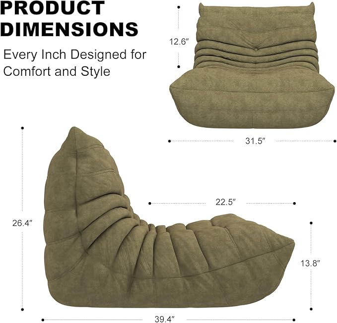 Bean Bag Chair for Adults, Bean Bag Sofa - Adult Size with Soft Waterproof Fabric for Living Room, Apartments, Reading Corner, Gaming, and Movie Venue (Olive Green)-Ruum Studio Home
