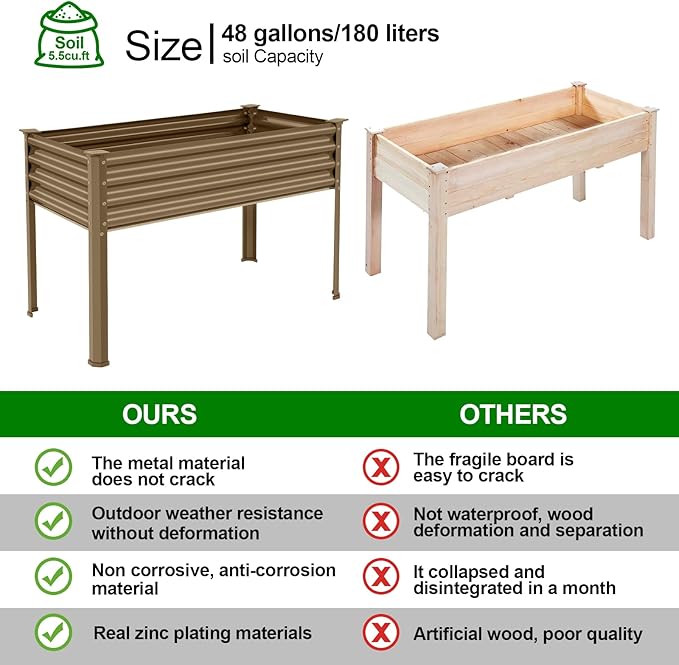 Land Guard Galvanized Oval Large Metal Raised Garden Bed with Legs for Vegetables (Beige)-Ruum Studio Home