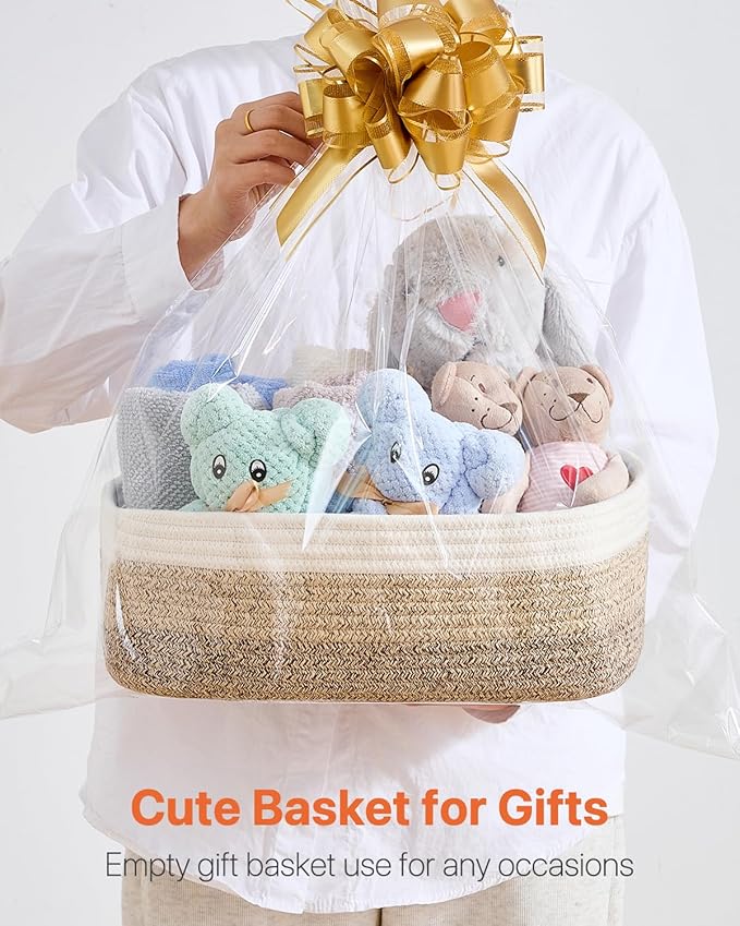 Small Woven Basket, 13.5 x 9.5 x 5 Inches, Storage Basket for Organizing, Cute Small Rope Shelf Closet Cube Storage Bins Baskets for Shelves, Dog Toy Gift Baskets Empty, 3 Pack Gradient Brown-Ruum Studio Home