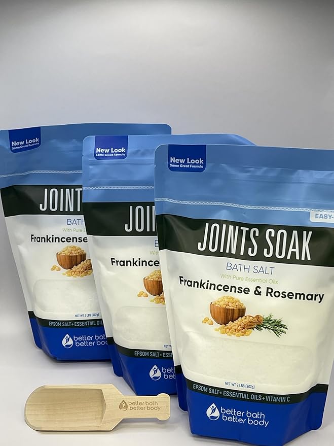 Joints Bath Soak (3 Pack with Scoop) Soothing Epsom Salt with Rosemary and Frankincense Essential Oils Plus Vitamin Crystals in BPA Free Pouch Three 2 lbs Pouches 6 Lbs Total-Ruum Studio Home