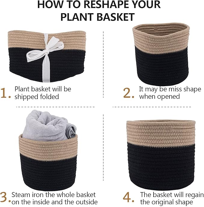 Woven Cotton Rope Plant Basket for 10" Flower Pot Floor Indoor Planters Flower Pot, Home Decor Storage Organizer H11 x W11 Black&Brown-Ruum Studio Home