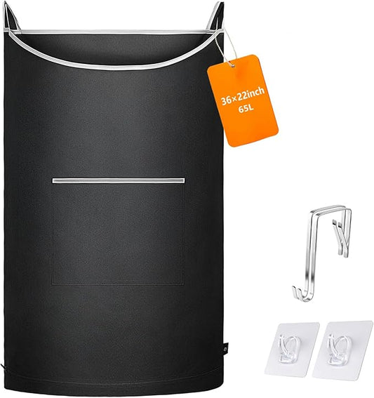 XL Hanging Laundry Hamper Bag, Black Door Hanging Hamper with Large Openging, Hanging Laundry Bag and Basket for Home, Dorm, or Travel,Durable and Stylish Design(Black 36x22Inch)-Ruum Studio Home