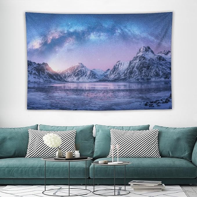 HZOHNAGO Mountain Tapestry Aurora Snow Mountain Sunset Pattern Printed Wall Tapestry Wall Hanging for Bedroom Living Room Dorm 60" W x 40" H-Ruum Studio Home