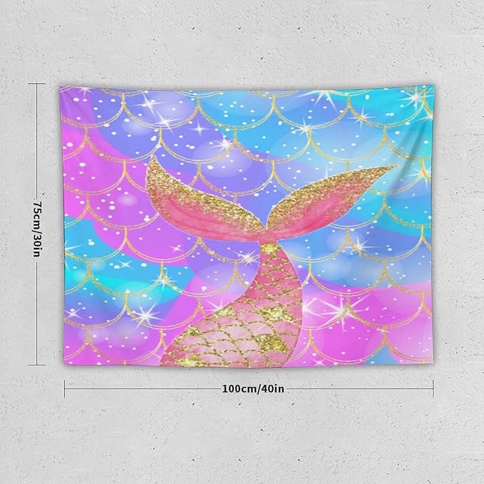 HZOHNAGO Mermaid Scales Tapestry Colorful Shiny Scales Mermaid Tail Pattern Printed Wall Tapestry Wall Hanging for Bedroom Living Room Dorm 40" W x 30" H-Ruum Studio Home