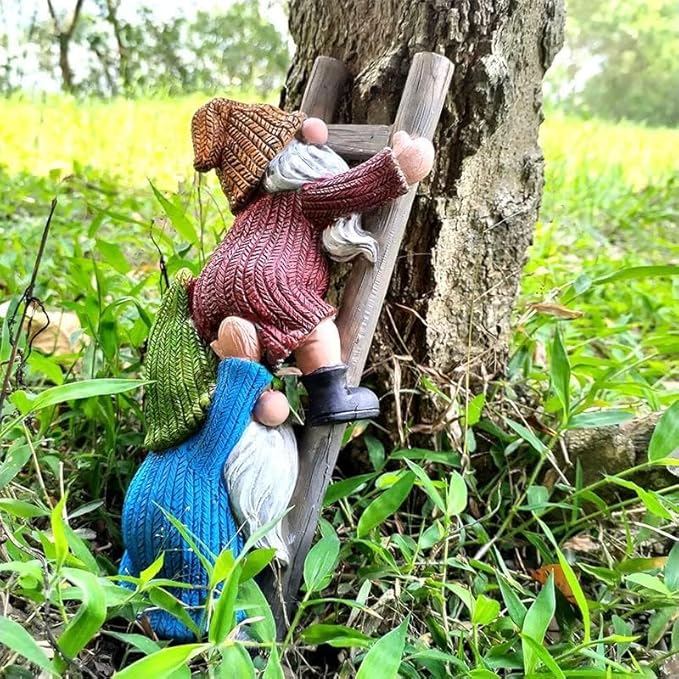 Garden Gnome Statue, Funny Climbing Ladder Gnomes Figurine Resin Sculpture Outdoor Decor for Patio Yard Lawn Porch Ornaments Gift-Ruum Studio Home