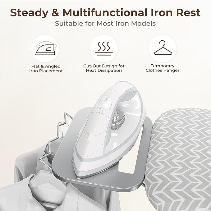 Yaheetech Foldable Ironing Board, Heavy Duty Iron Board with 9 Adjustable Heights, 4 Layer Cover and Safety Iron Rest, 52X14 Compact and Space Save Iron Board for Home Laundry Room Use, Gray&White-Ruum Studio Home