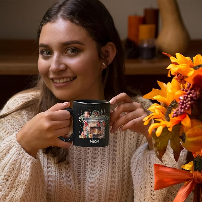 Cute Christmas Design Coffee Mug, Customized Name Black Cup For Christmas, Custom Christmas Themed Ceramic Mug 11oz 15oz, Personalized Christmas Decorative Cup, Gift For Friend Coworker-Ruum Studio Home