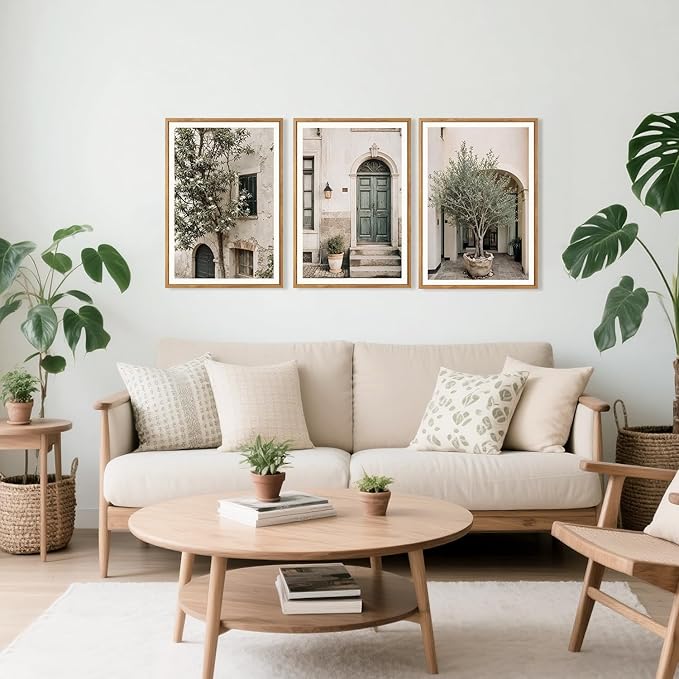 HPNIUB Large Vintage Italy City Landscape Framed Canvas Wall Art Set, Olive Green Tree Country Wall Decor, Modern Minimalist Countryside Villages Picture for Living Room,Bedroom,Office-16 x24 x3-Ruum Studio Home