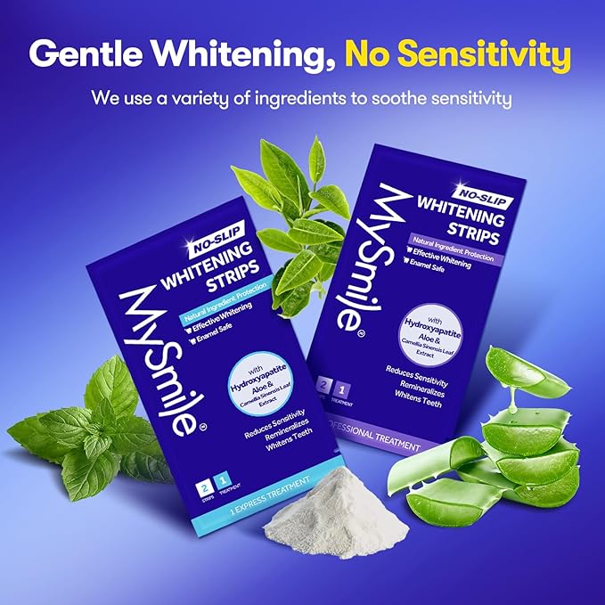MySmile Teeth Whitening Strips 21 Treatments Kit, Hydroxyapatite-Infuse White Strips, Non-Sensitive Teeth Whitening with Soothing Natural Ingredients, Enamel-Safe, Residue-Free, Non-Slip(42 Count)-Ruum Studio Home