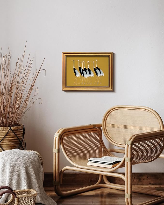 HUARCEY Gold Framed Vintage Wall Art for Living Room, Animals Painting Prints Shelf Decor for Kitchen, Aesthetic Bedroom Wall Art Decor, Christmas Gifts for Friends or Family (Seven Cranes 12"x16")-Ruum Studio Home