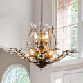 Vintage Farmhouse Chandelier 8-Light Crystal Branch Pendant Lights for Living Room Dining Room Porch Kitchen Island Bedroom Restaurant, Aged Bronze-Ruum Studio Home