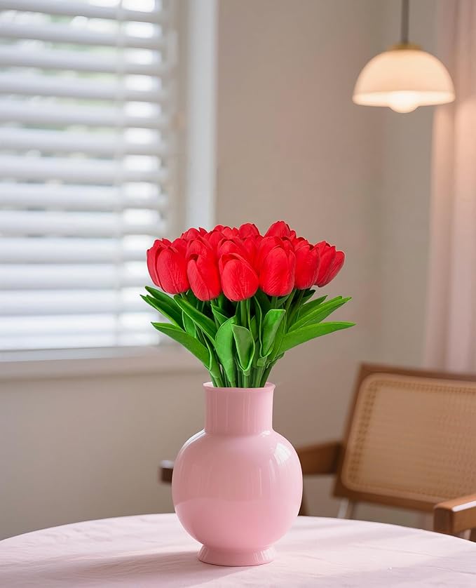 Artificial Tulips Flowers 15Pcs Faux PU Tulip Real Touch Tulip Fake Flowers Bouquets Arrangements for Mother's Day Easter Spring Flowers Gifts Home Table Décor-Ruum Studio Home
