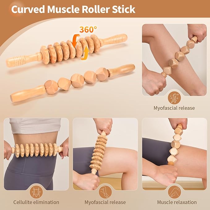 5 in 1 Wood Therapy Massage Tools Lymphatic Drainage Massager Maderoterapia Kit Wooden Massager Body Sculpting Tools for Muscle Pain Relief, Anti-Cellulite, Body Contouring and Shaping-Ruum Studio Home