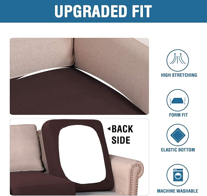 H.VERSAILTEX Super Stretch Individual Seat Cushion Covers - Thick Jacquard Textured Twill Fabric (2 Piece Large Sofa Cushion Covers, Chocolate)-Ruum Studio Home
