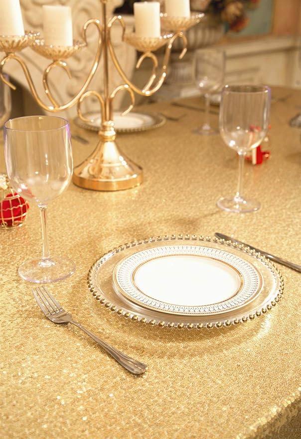 SquarePie Sequin Tablecloth 90 x 156 Inch Gold Sparkly Table Linen for Wedding Party-Ruum Studio Home