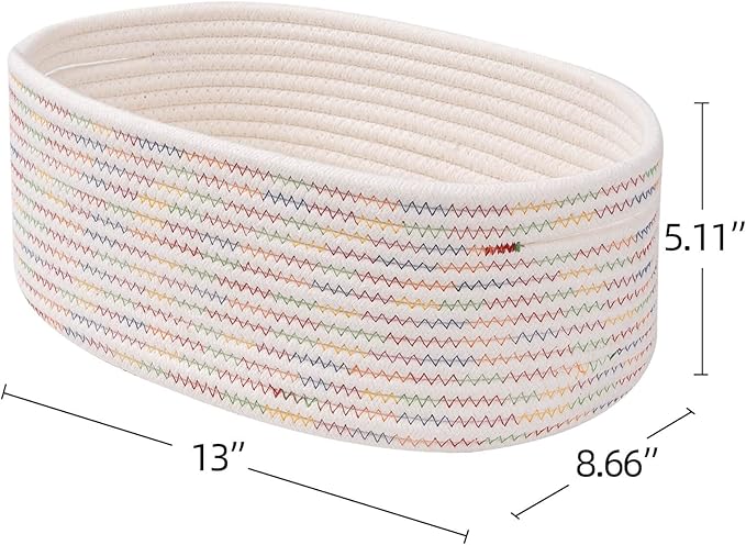 Baskets&Bins for Shelf Storage &Organizing/Cute Basket to Store and Organize Daily Items/Woven Rope Basket for Living Room, Bedroom,Playroom/Small Oval-13x8.66x5.11’’,3 Packs Rainbow-Ruum Studio Home