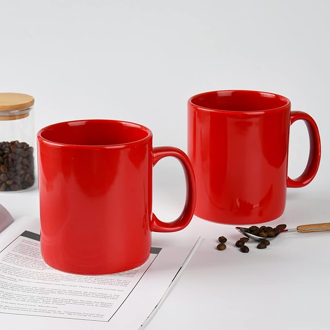 30oz Super Large Ceramic Coffee Mugs Large Handles Set of 2 (Red)-Ruum Studio Home
