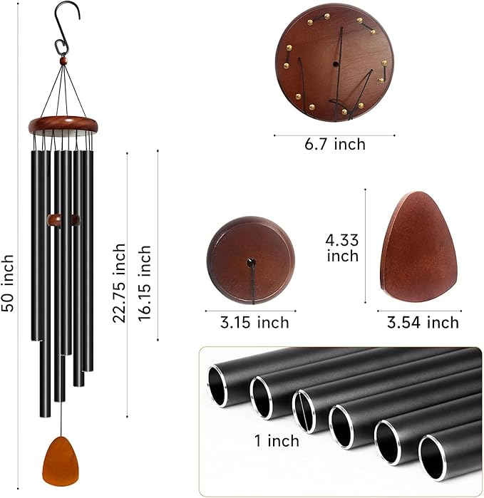 Wind Chimes for Outside Deep Tone, 50 inch Large Wind Chimes, 6 Heavy Duty Tubes Aluminium Metal Extra Large Wind Chime, Decoration for Garden, Patio, Yard, Gift for Mother's Day(Waterdrop)-Ruum Studio Home