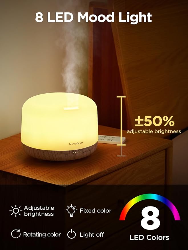 InnoGear 500ml Essential Oil Diffuser with Remote Control, Premium Ultrasonic Aromatherapy Diffusers Scent Humidifier Vaporizer Auto-Off Timer for Large Room Home, White-Ruum Studio Home