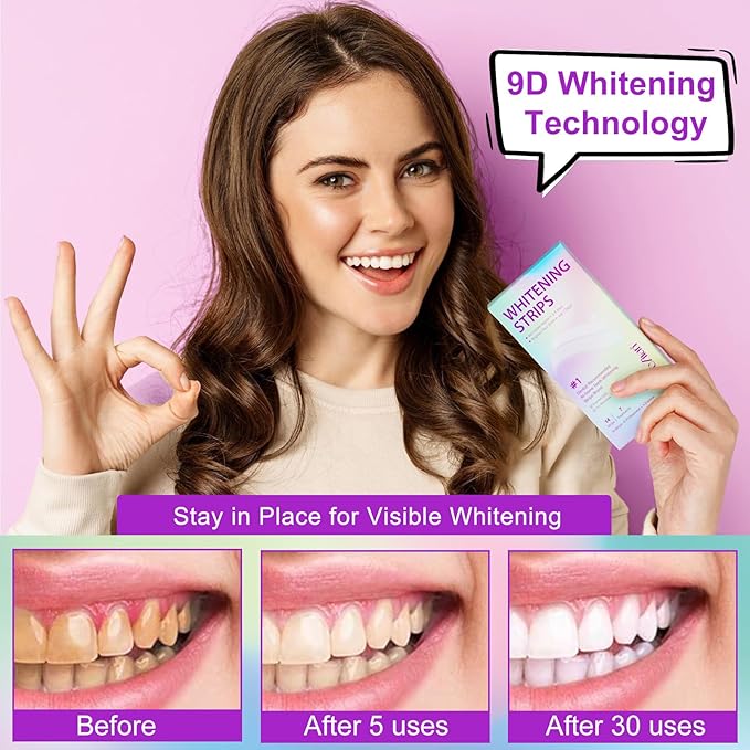 Teeth Whitening Strips,7-Day whitening Strips,Peroxide Free,Sensitive Teeth Whitener,Enamel Safe for Whiter Teeth,Deep Stains Removal,nstant Teeth Whitening Without The Harm (28pcs)-Ruum Studio Home